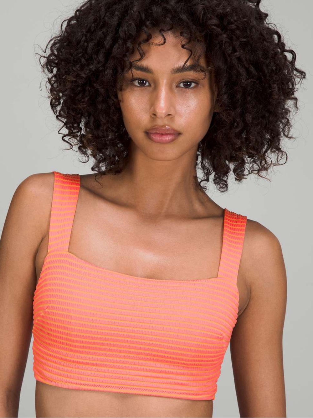 Lululemon Smocked B/C Swim Top Pink Orange Stripe Size 4 NWT